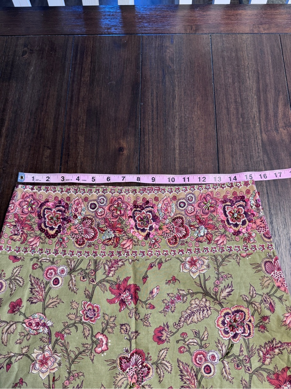 Chaudry KC Sample Embellished Floral Midi Skirt Olive Pink Beaded Boho Small NWT - Picture 8 of 14